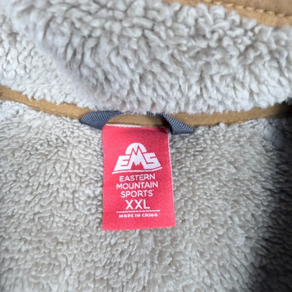 EMS Eastern Mountain Sports Mens XXL Sherpa Fleece 1/2 Zip Pullover Tan F20M1862